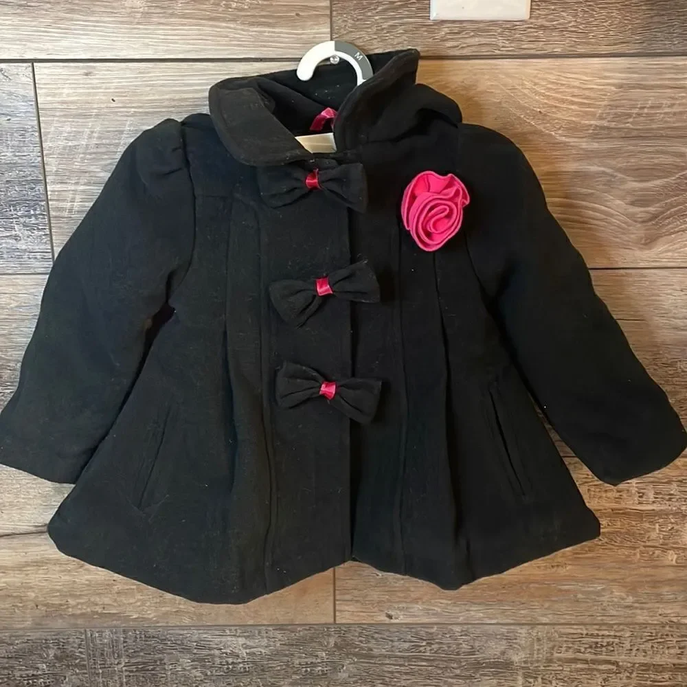 OK ONLY KIDS APPAREL OUTERWEAR Coat Hooded Black Pink Size 18M Vintage